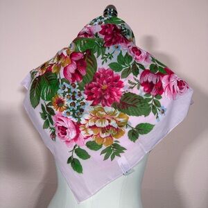 ECHO vintage 1980’s 90’ Cottagecore Floral Pink Made In Italy cotton Scarf